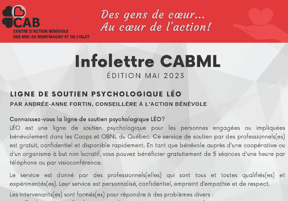 Infolettre CABML édition mai 2023